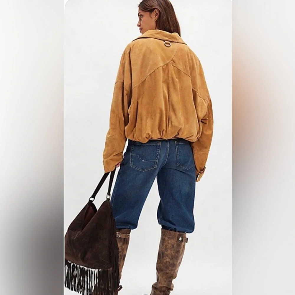 Free People Sonny Suede Pullover Jacket We The Free Smock Adjutable Belt Waist - Picture 2 of 5